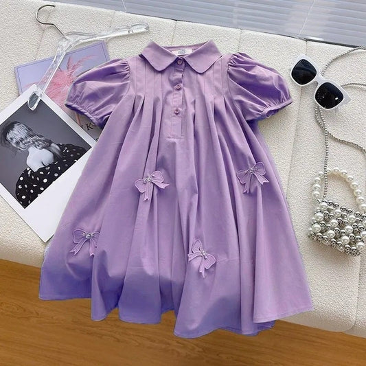 Children's Puff Sleeve Summer Western Style Medium Big Design Sense Collar Children's Dress