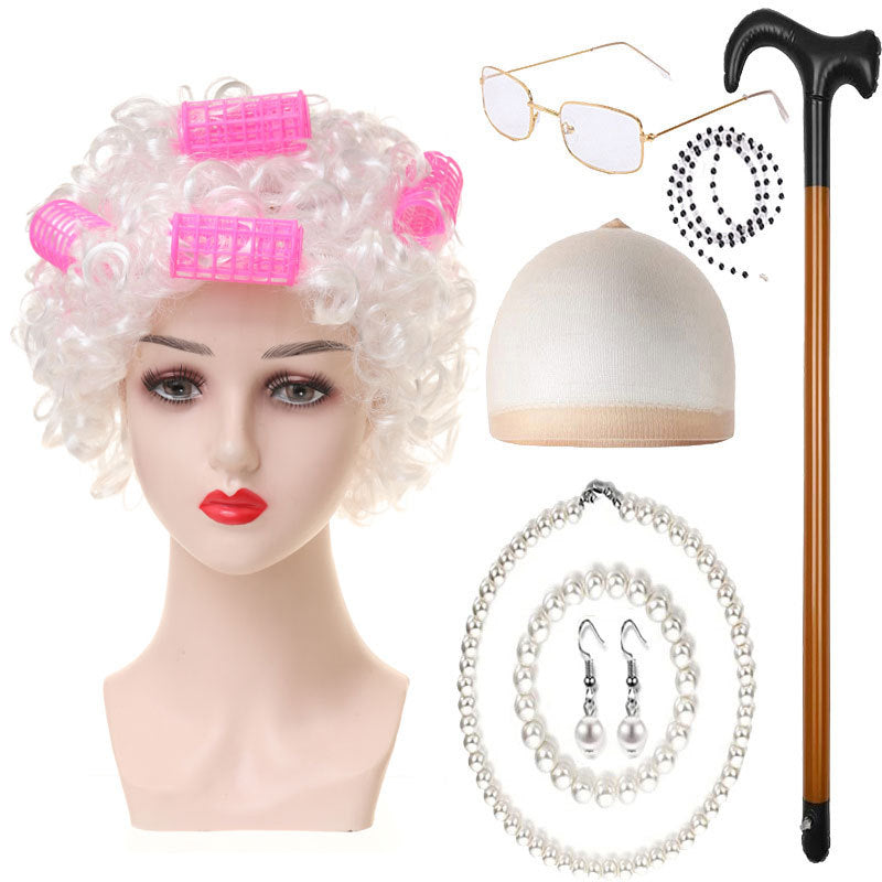 Day Old Grandma Man Grandpa Suit Lady Head Cos Wig