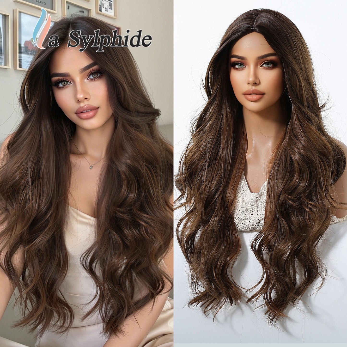 Artificial Human Hair Natural Full-top Curly Lazy Water Ripple Mid-point Wig Long Curls