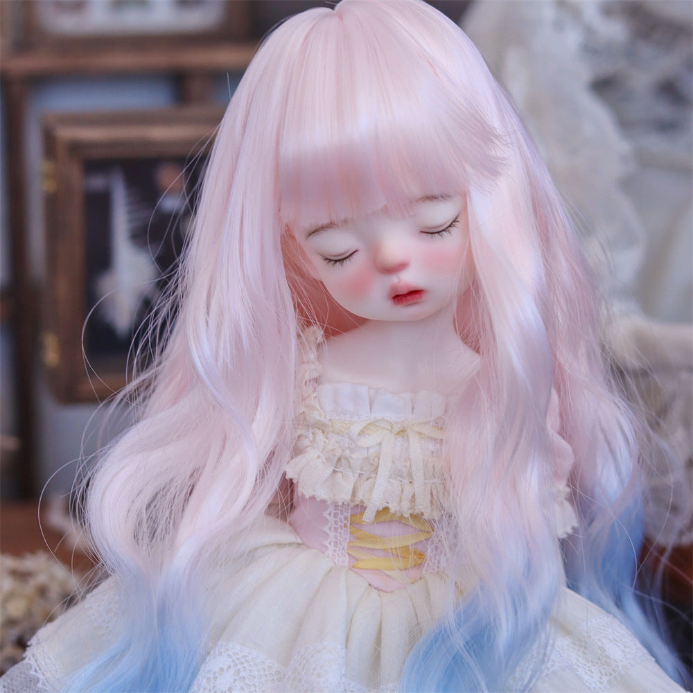 Straight Bangs Fiber Pink Blue Gradient Small Curls Foreign Lady Other Wig