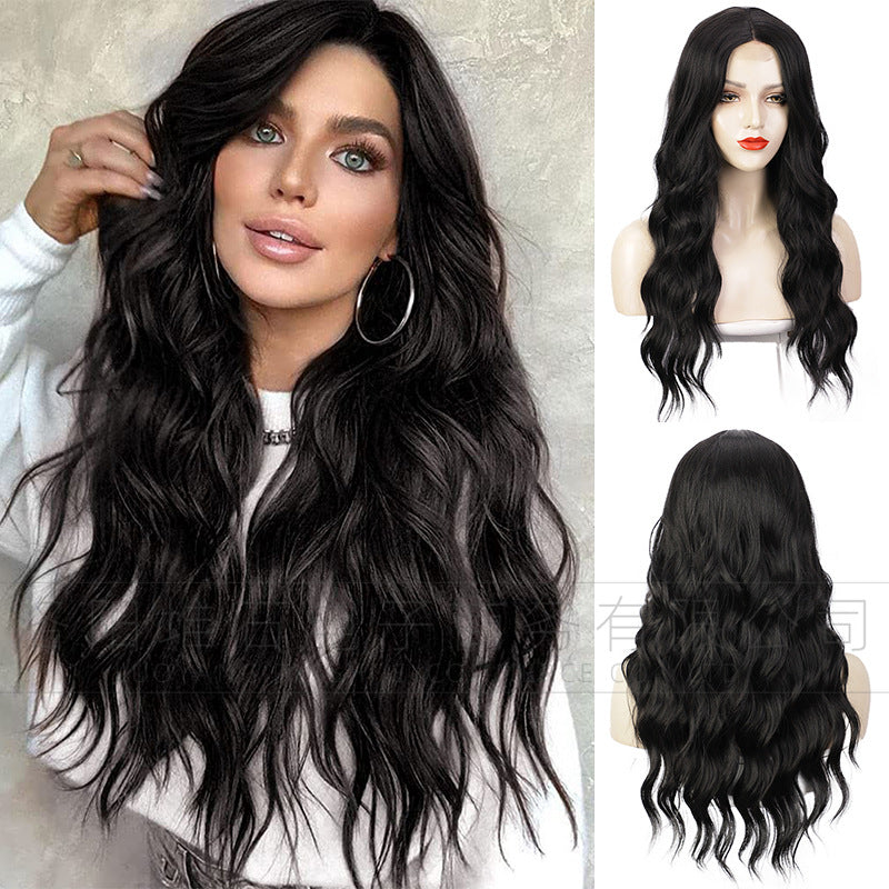 Women's Lace Small Middle Points Highlight Curly Hair Synthetic Wig Long Curls