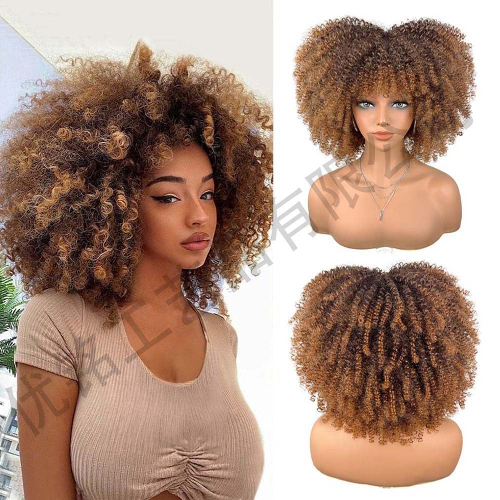 Women's African Small Long Afro Chemical Fiber Head Wig Short Curly Hair