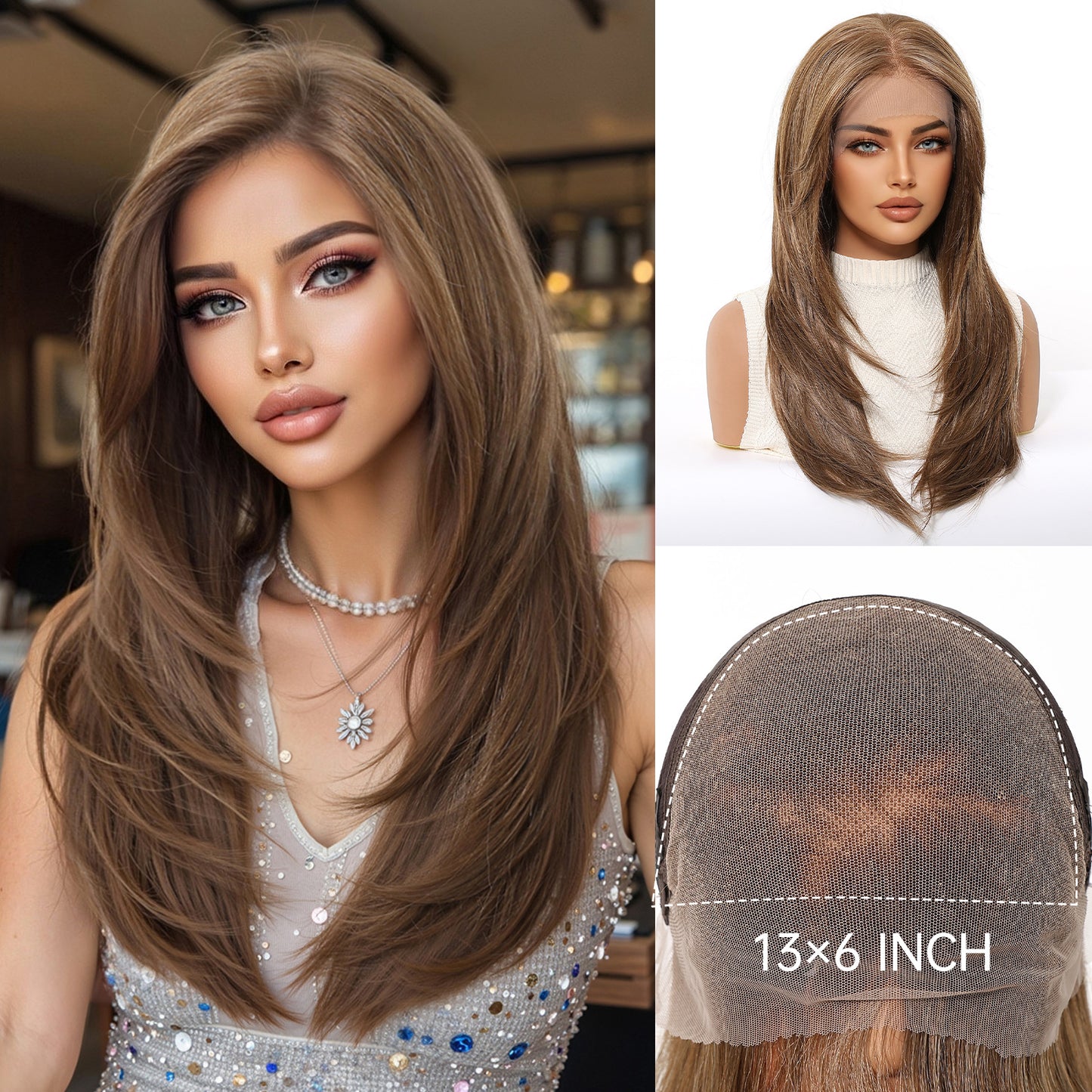 Dark Brown Layered Mid-length Hair Any Long Straight Wig