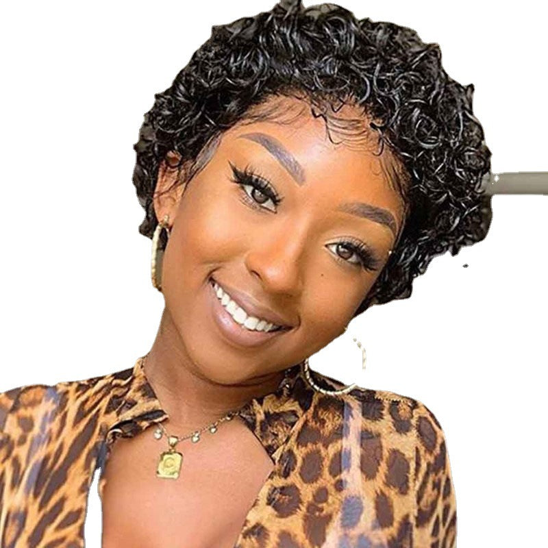 Female Black Chemical Fiber Micro Volume Wig Short Curly Hair