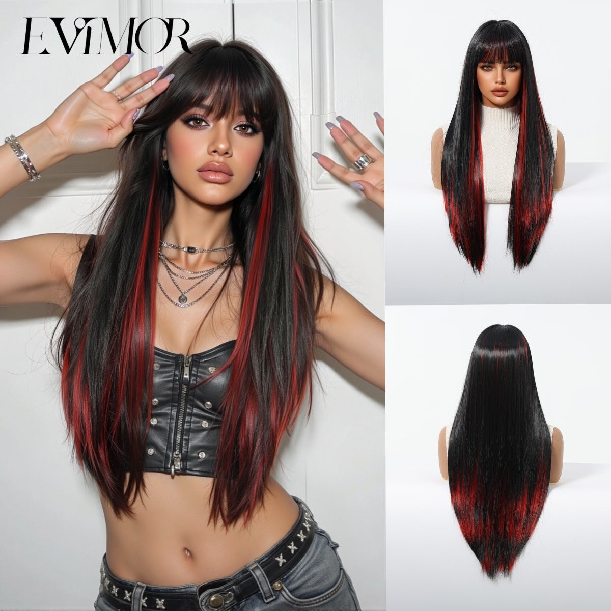 Bangs Gradient Gray Hair Chemical Fiber Head Long Straight Wig