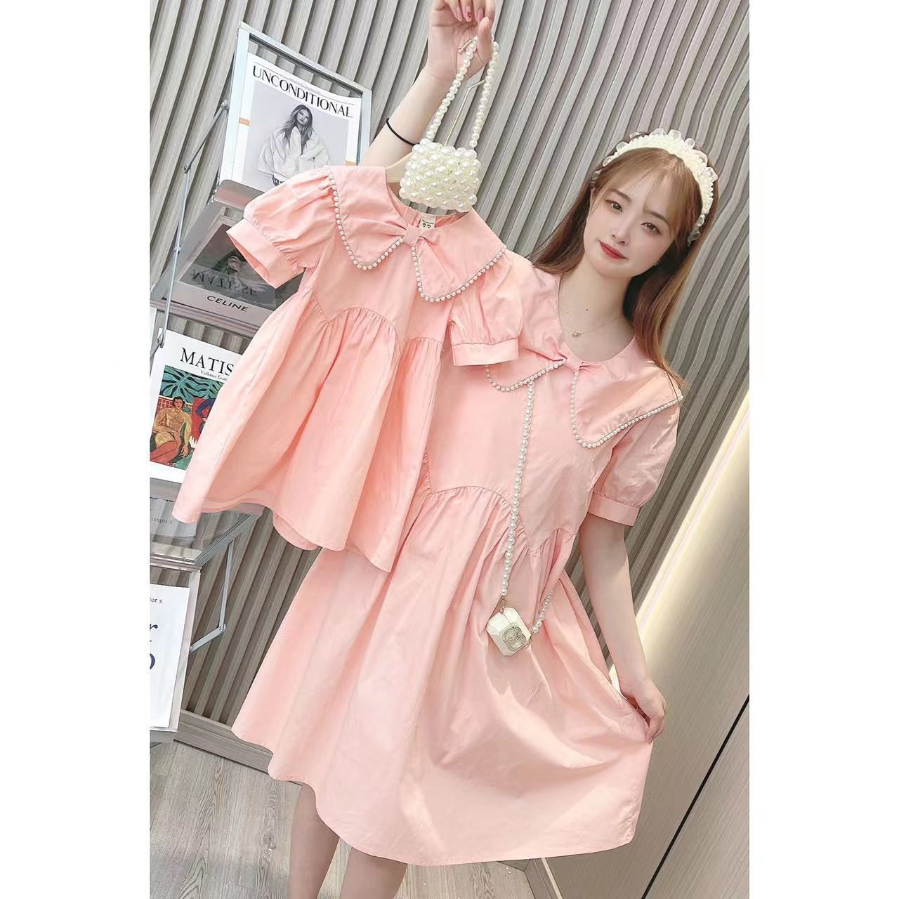 Durable Summer Korean Pearl Solid Color Children's Dress