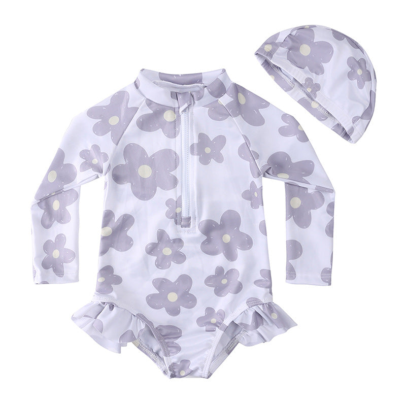 Children's Summer Swimsuit One-piece Long Sleeves Sun Protection Beach Vacation Jumpsuit, Climbing Suit