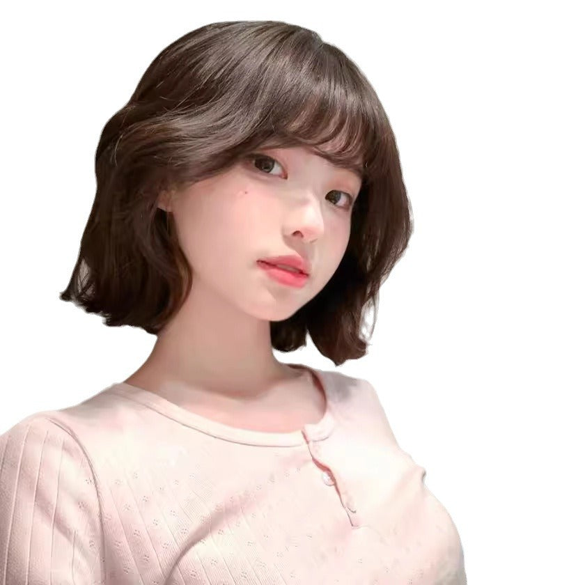 Popular Female Cold Brown Fashion Round Face Hairstyle Small Wig Short Curly Hair