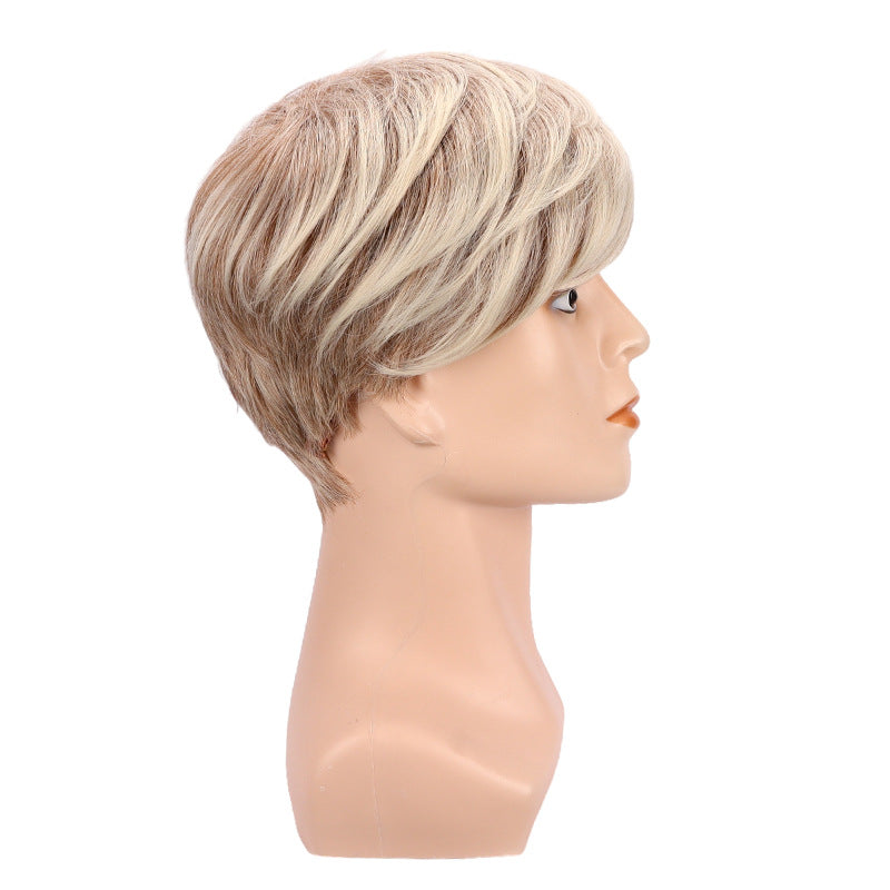 Men's Brown Golden Split Short Straight Hair Men's Wig