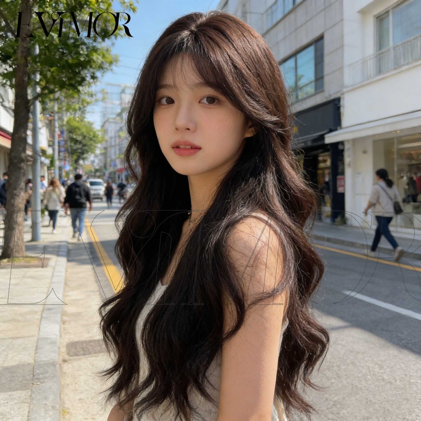 Female Artificial Hair Natural Seamless Bangs Big Wave Full Top Wig Long Curls