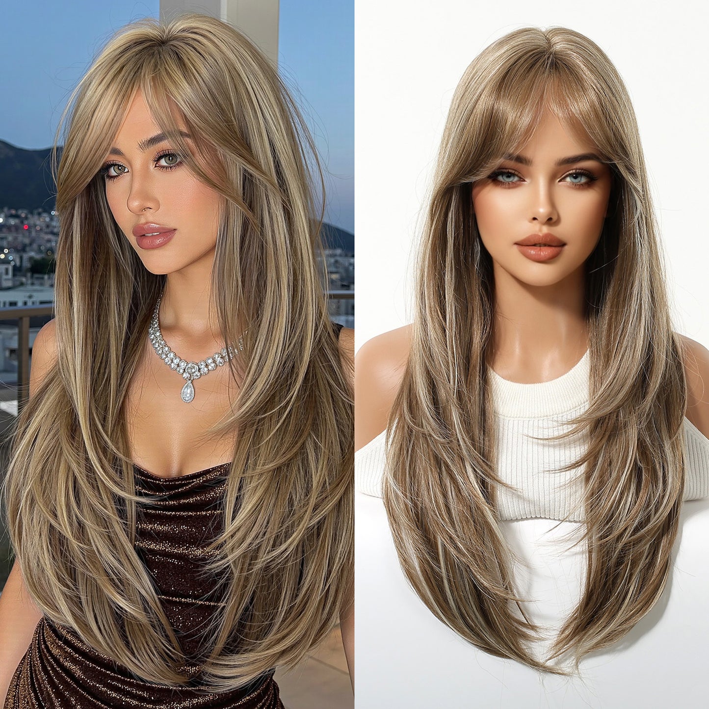 Bangs Face Trimming High-level Natural Black Long Straight Wig