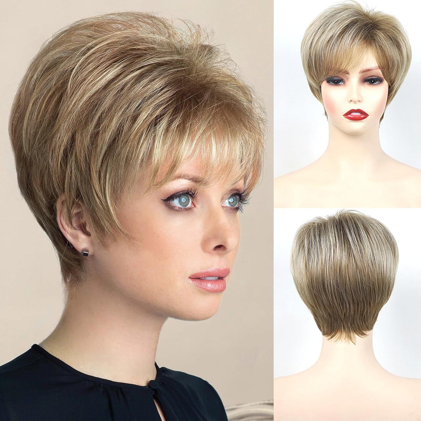 Women's Best-selling White Human Golden Split Fiber Wig Short Straight Hair