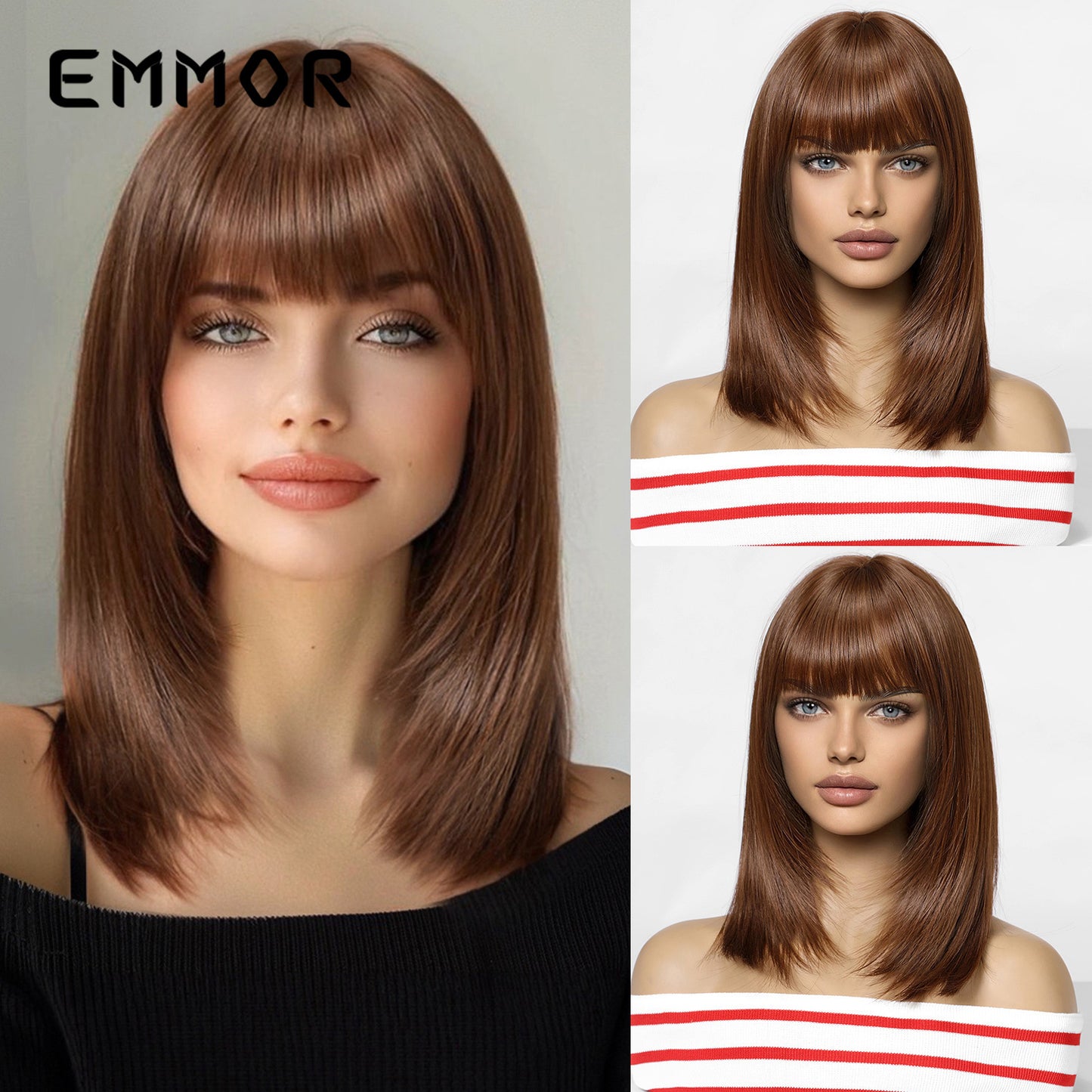 Women's Collarbone Bangs Shape Round Face Natural Wig Short Straight Hair
