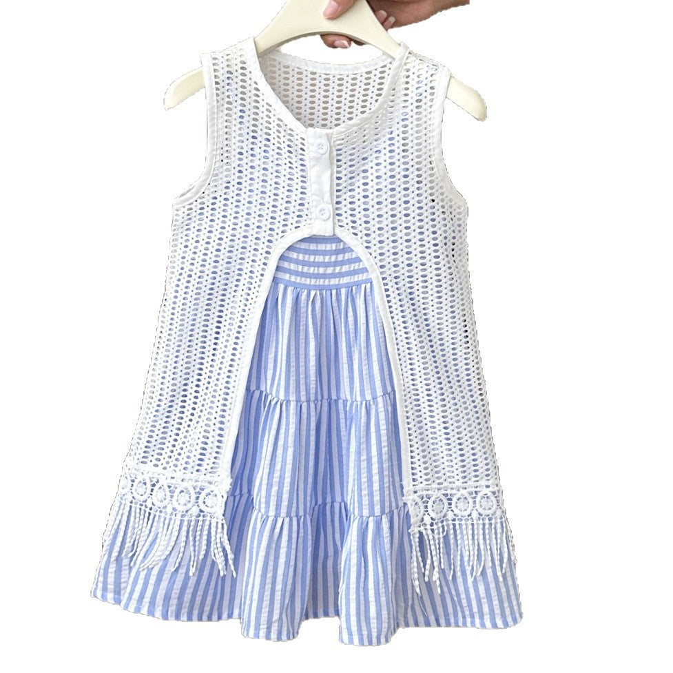 Women's Two-piece Hollow Princess Flounced Skirt Strap Summer Floral Children's Dress
