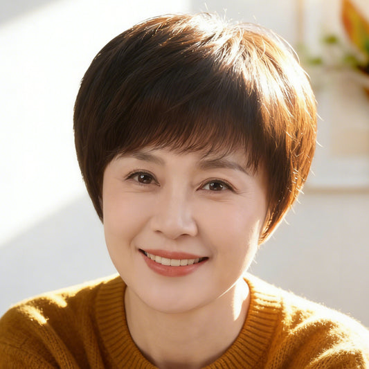 Female Real Mother Seamless Invisible Natural Wig Short Straight Hair