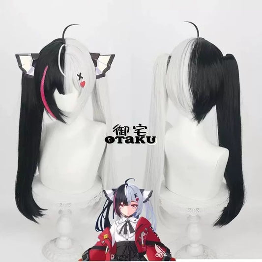 Black White Head Leather Top Tiger Mouth Clip Double Ponytail Cos Wig