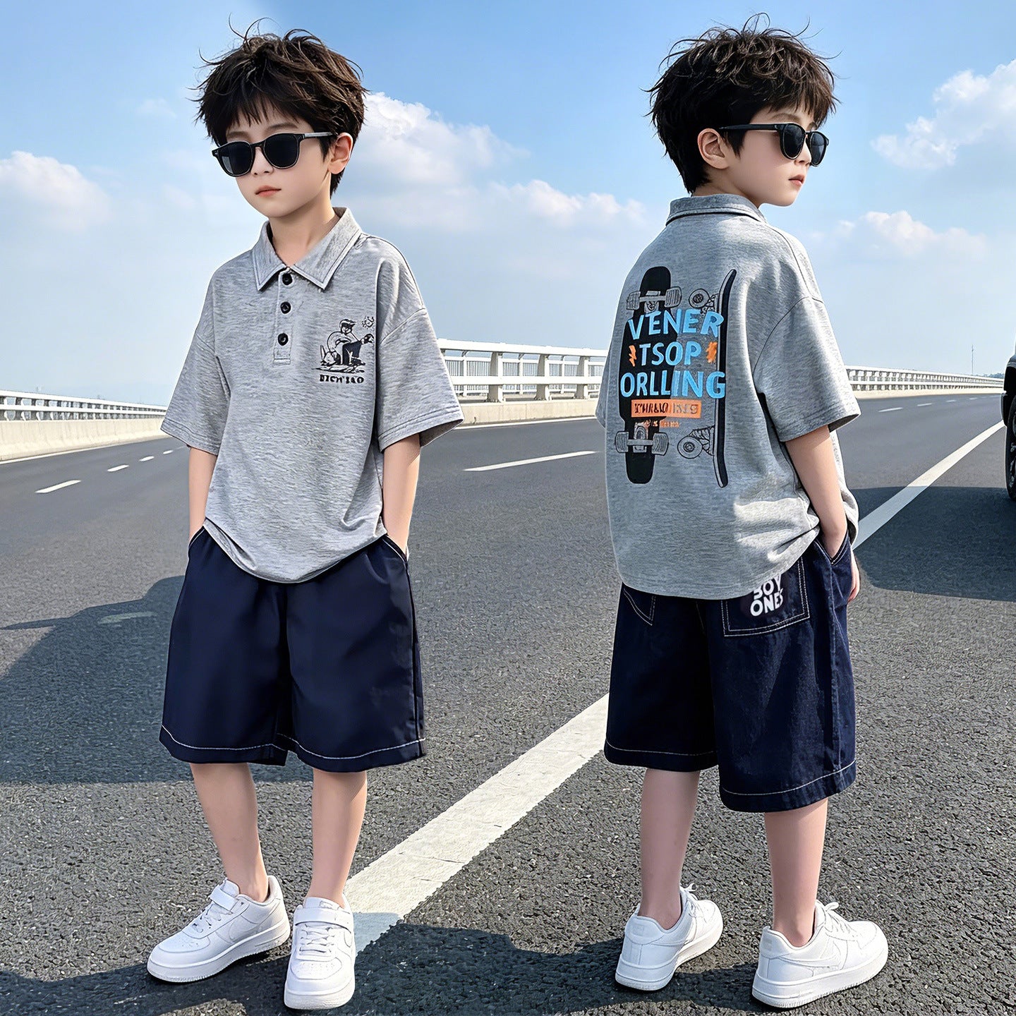 Short-sleeved Shirt Korean Style Trendy Casual Sports Children's Suit