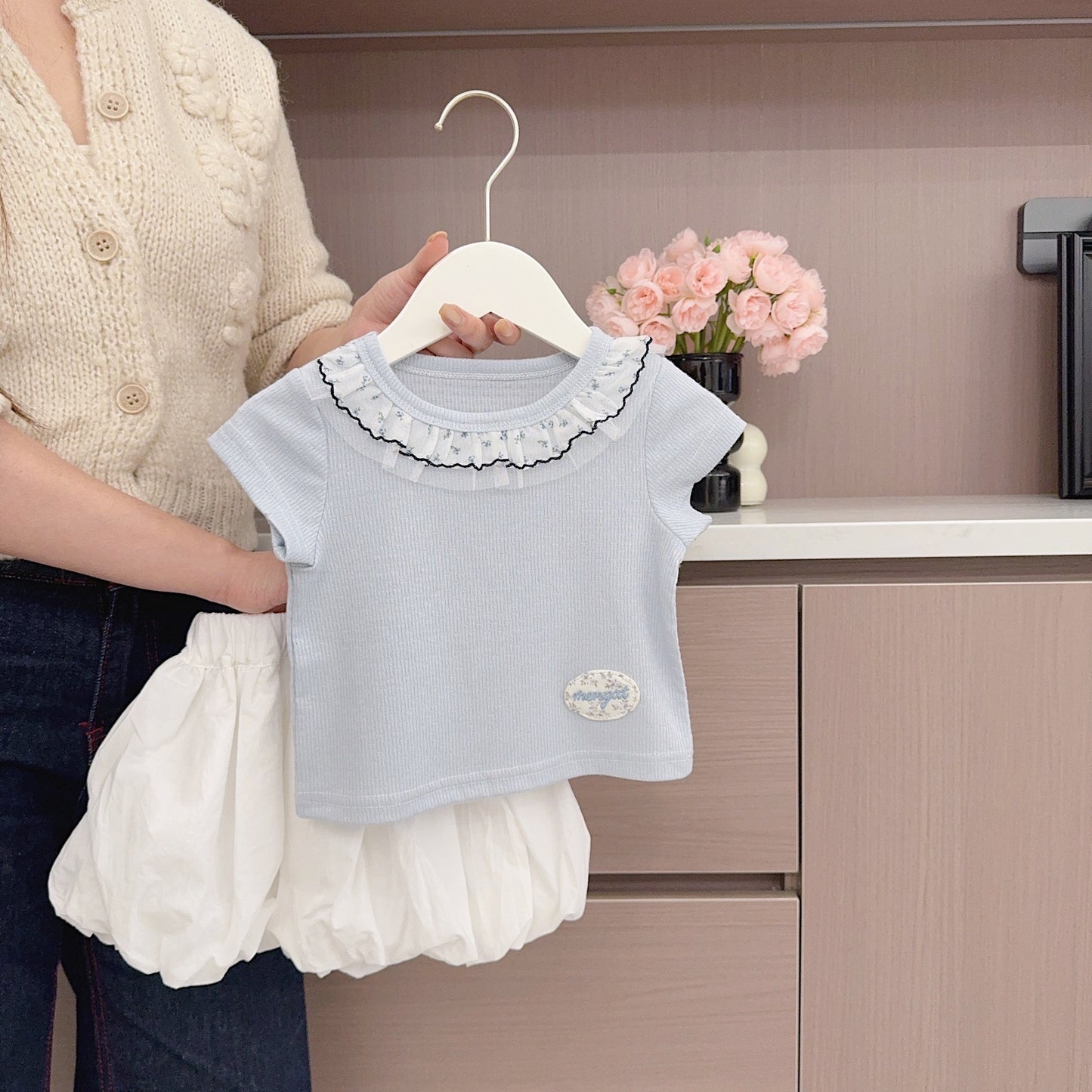 Lace Cool Breathable Soft Glutinous Cotton Short Sleeve Children's T-shirt