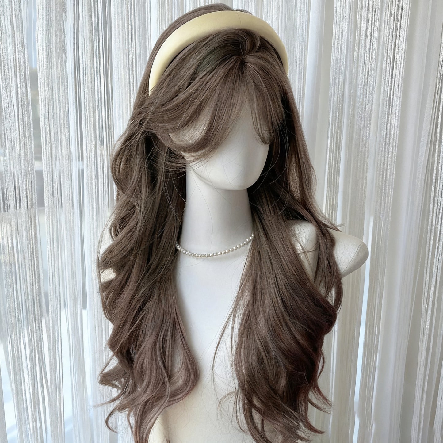 Natural Fluffy Fashion Seamless Mid-length Bangs Big Wave Wig Long Curls