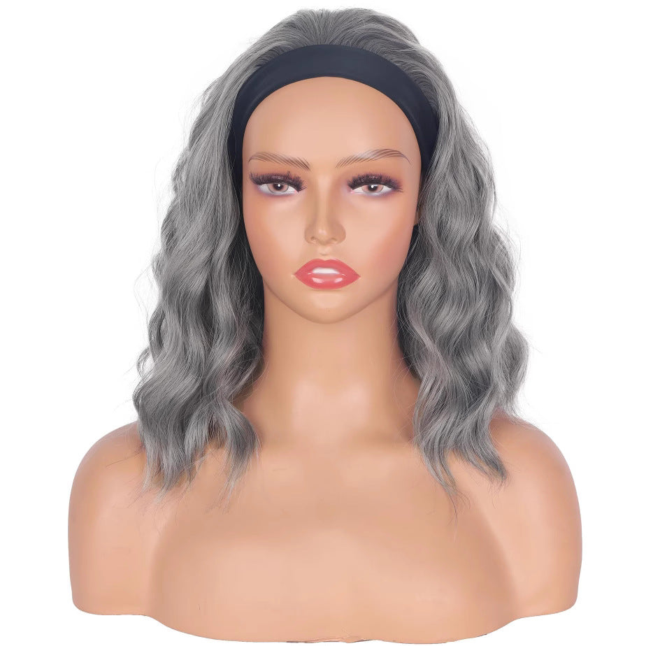Women's Black Ice Ribbon Water Ripple Synthetic Wig Short Curly Hair