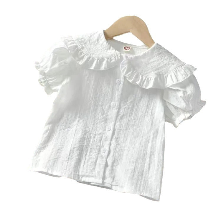 Children's Casual Solid Color Western Doll Collar Cotton Children's Shirt