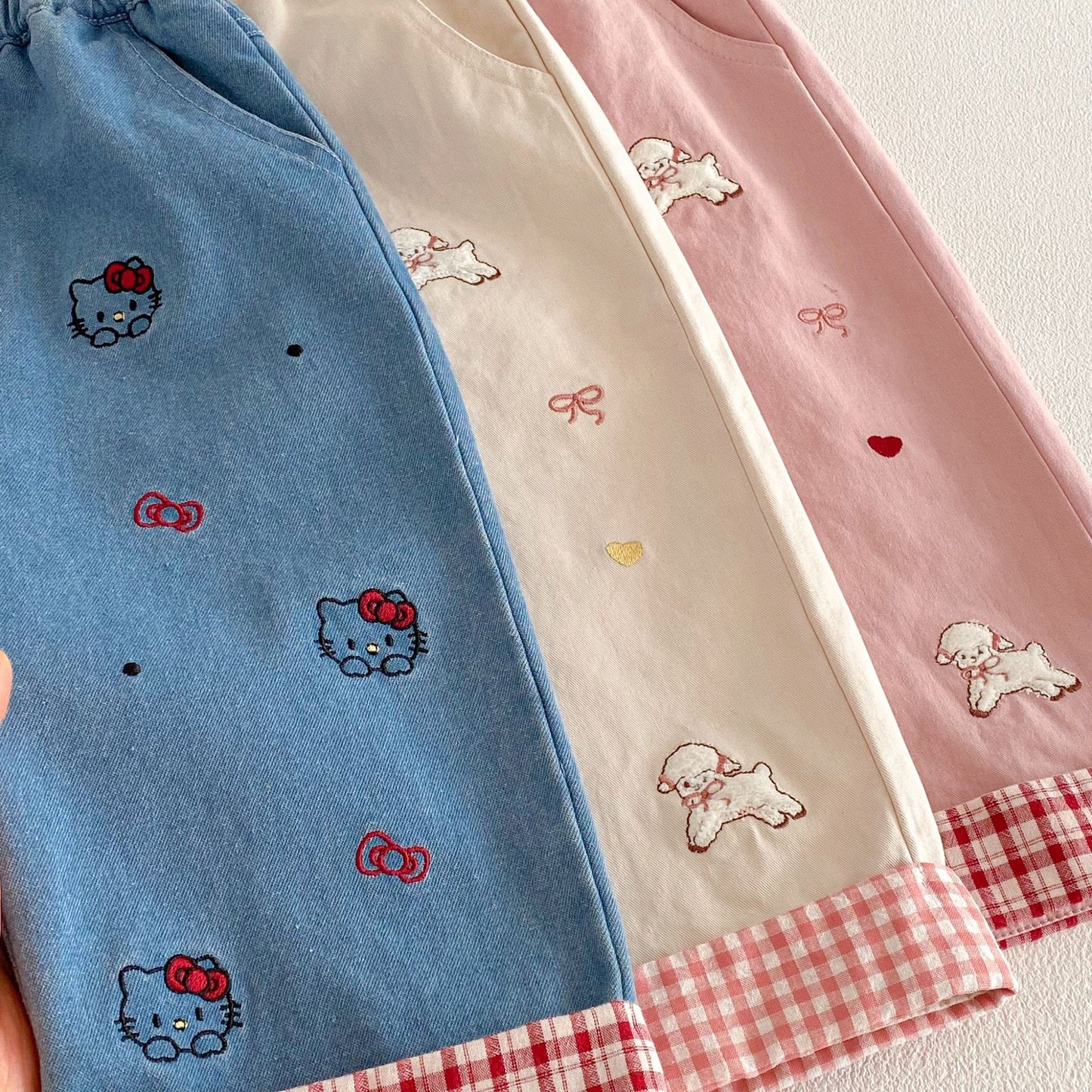 Children's Super Cute Casual Spring Bow Lamb Flanging Children's Pants