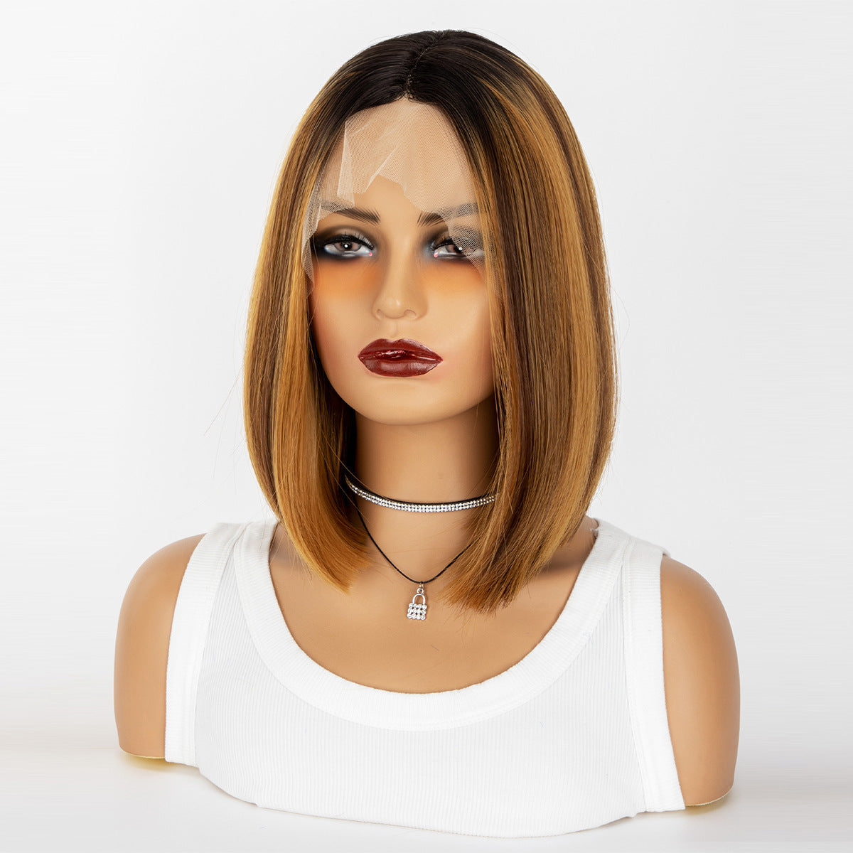 Women's Black Fiber Chemical Former Lace Head Cap Overseas Wig Short Straight Hair