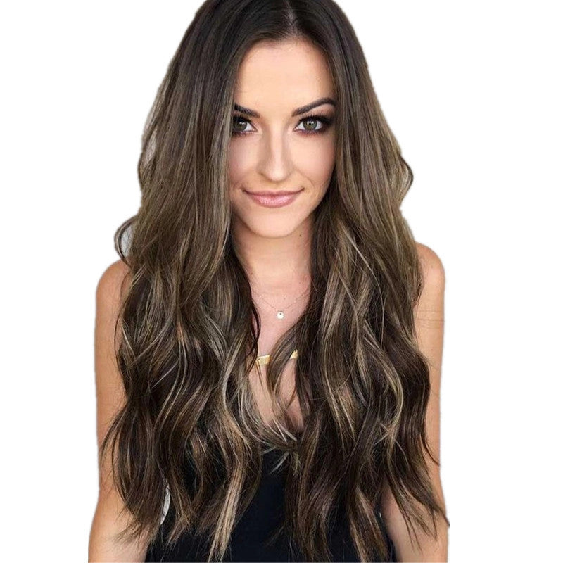 Female Black Brown Color Curly Hair Rose Wig Long Curls
