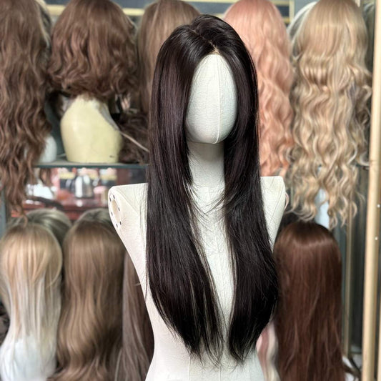 Women's High-level Mid-length Hair Needle Big Scalp Long Straight Wig