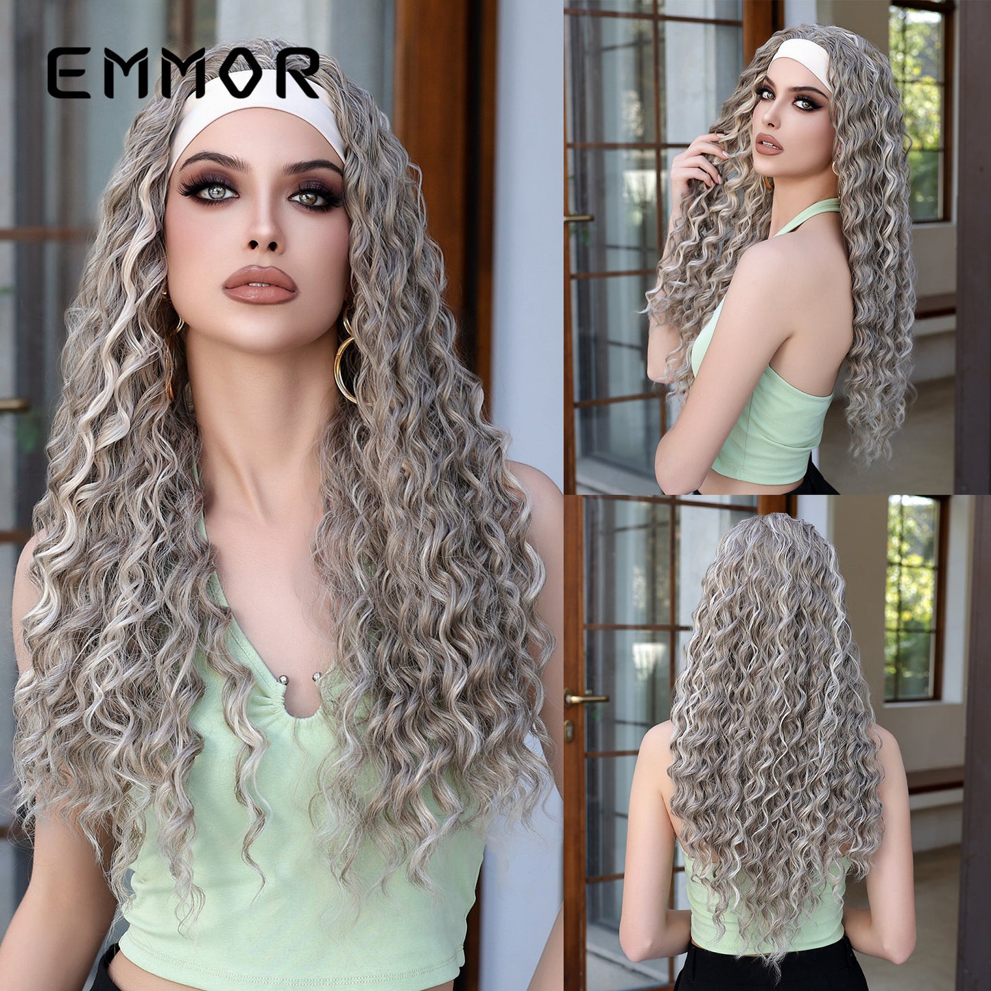 Band Latin American Curly Fashion Fluffy White Wig Long Curls