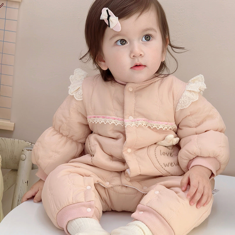 Quilted To Keep Warm Born Infant Cotton Clothing Jumpsuit, Climbing Suit