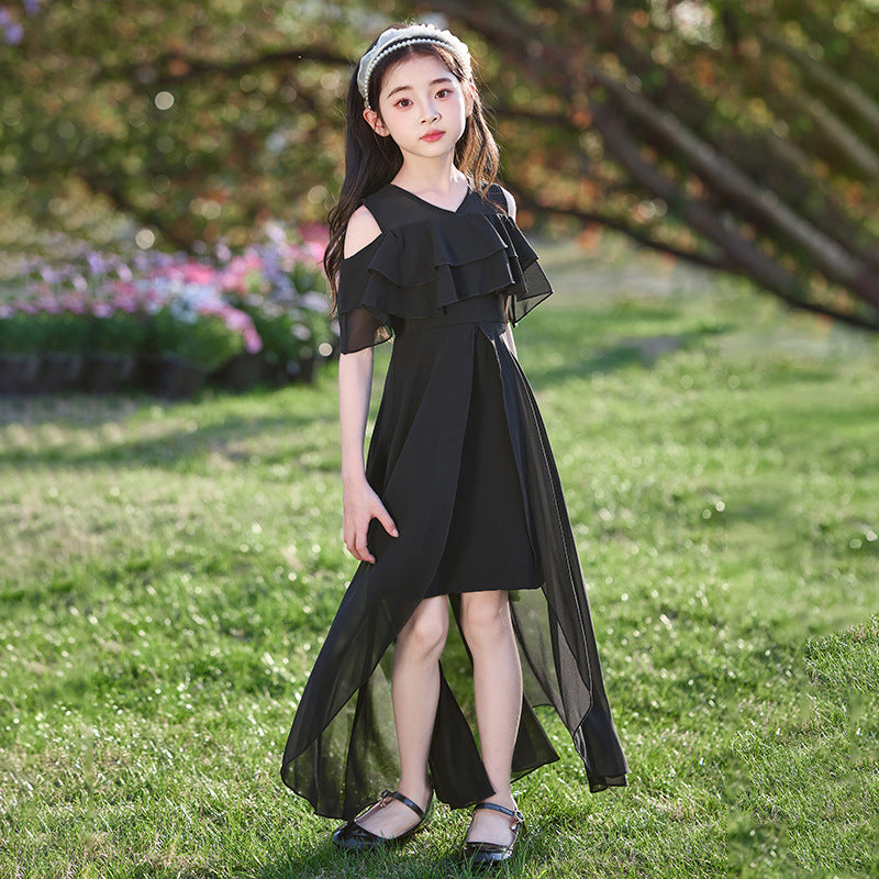 Children's Middle Big Chiffon Summer Front Short Back Long Children's Dress