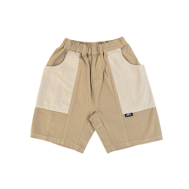 Children's Style Heavy Retro Washed Cotton Shorts Medium Big Contrast Color Children's Pants