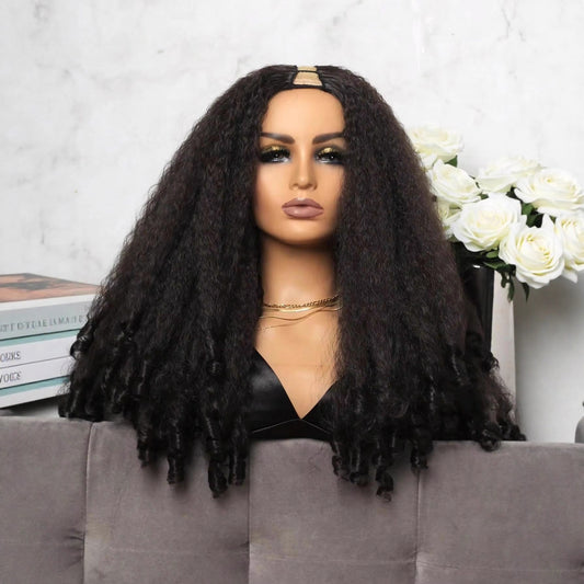 African Straight Hair Tail Curly Chemical Fiber V-shaped Top Wig Long Curls