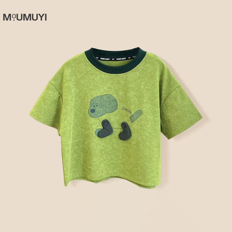 Children's Loose Color Matching Top Thin Round Neck Short Sleeve Puppy Children's T-shirt