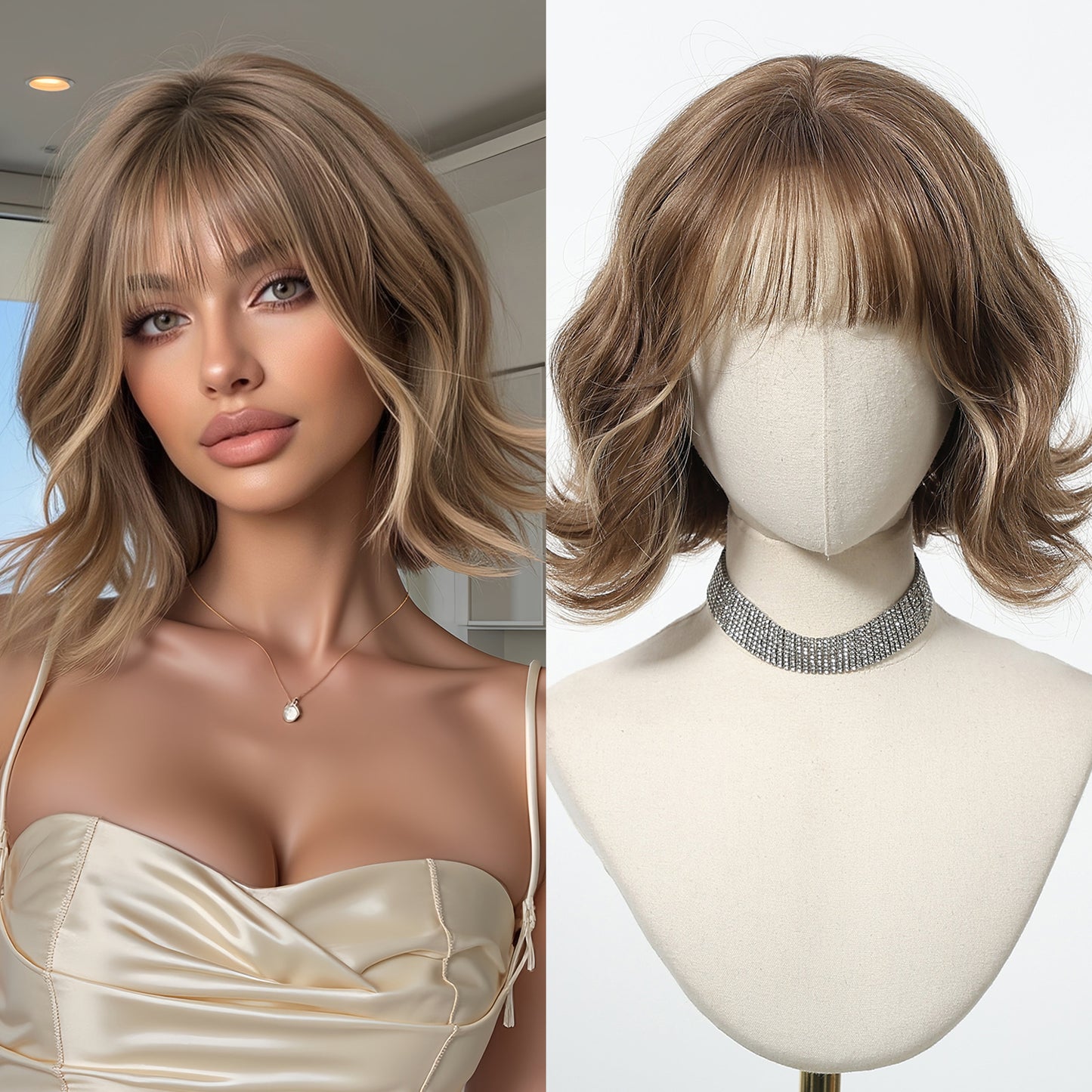 Female Cute Style Golden Short Curly Hair Matte Fiber Full Wig Long Curls