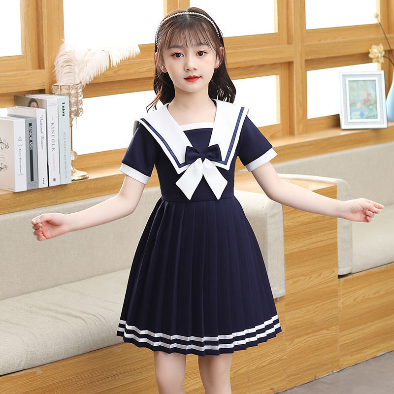 Children's Short-sleeved Summer Fashionable Princess Lolita Navy Style Little Children's Dress