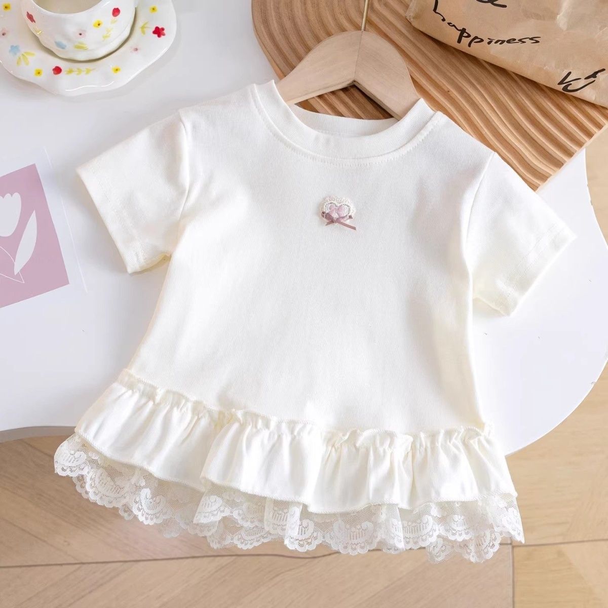 Short-sleeved Summer Western Style Ruffle Top Thin Princess Half-sleeved Outer Children's T-shirt