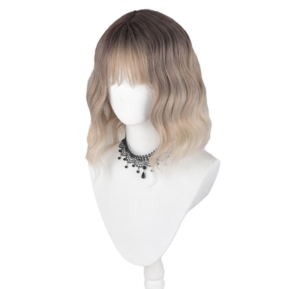 Straight Bangs Chemical Fiber Dyed Gradient Wig Short Curly Hair