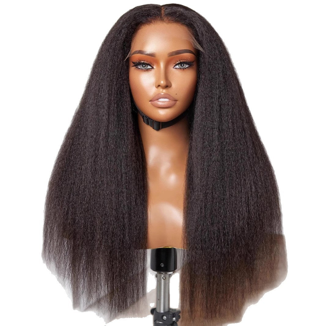 Women's Front Lace Hair Black African Head Long Straight Wig
