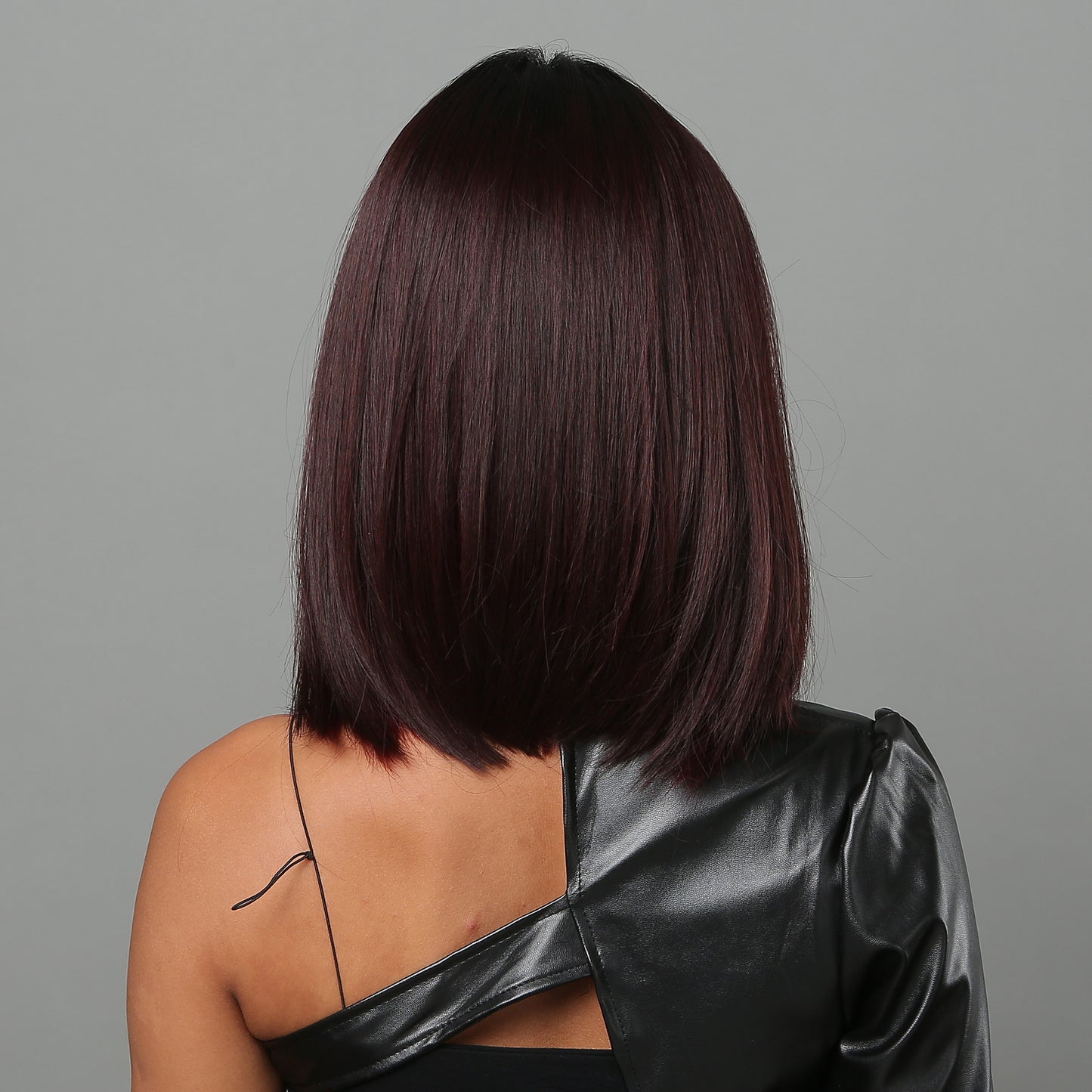 Medium Gradient Red Brown Straight Hair Wig Long Curls