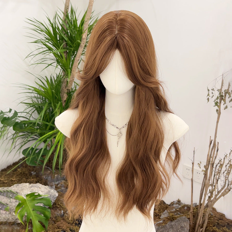 Tea Brown Curly Hair Simulation Younger Fashion Medium Water Ripple Wig Long Curls
