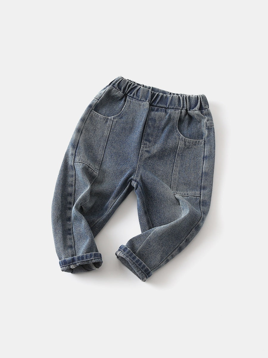 Children's Jeans Korean Style Washed-out Vintage Solid Children's Pants