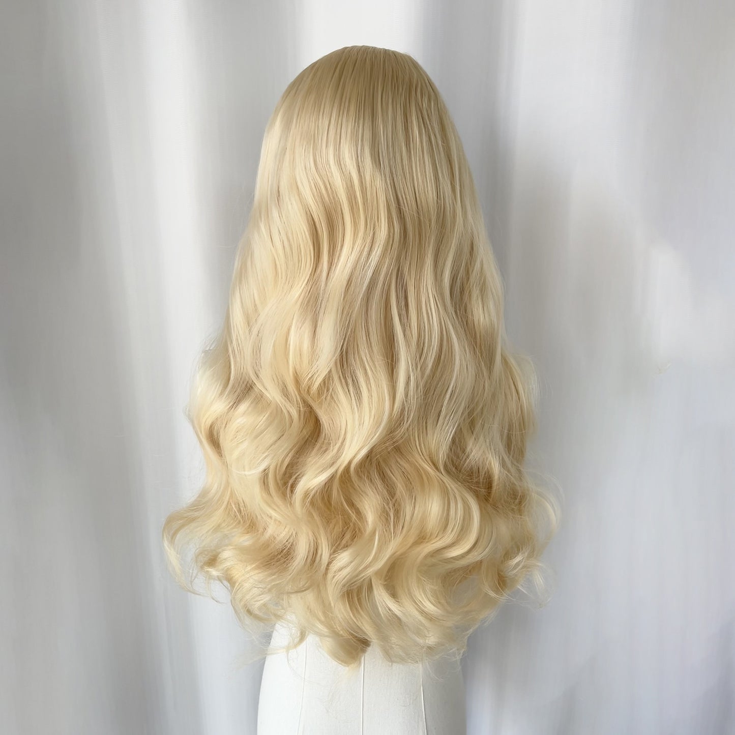 White Gold Color Large Area Hand Crochet Forehead Lace Female Long Straight Wig
