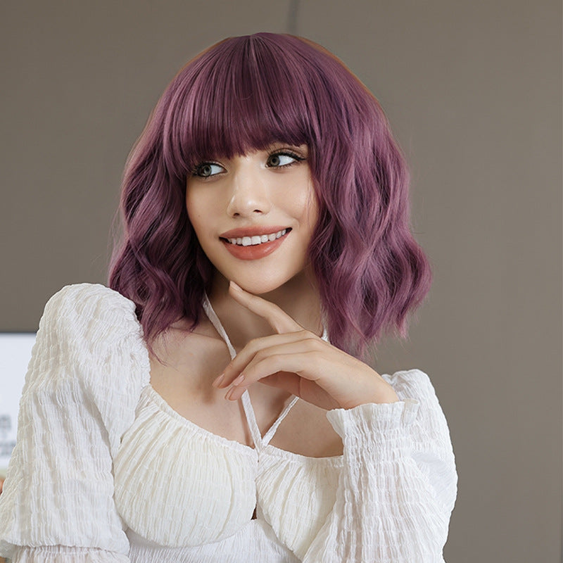 Women's Purple Daily Bangs Chemical Fiber Wig Short Curly Hair