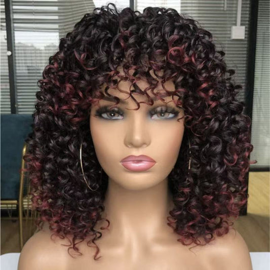 Women's Front Lace Small Black Wrapped African Wig Short Curly Hair