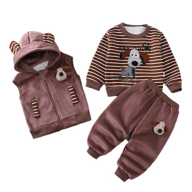 Men's Veet Boy Fleece Striped Puppy Sweater Children's Suit