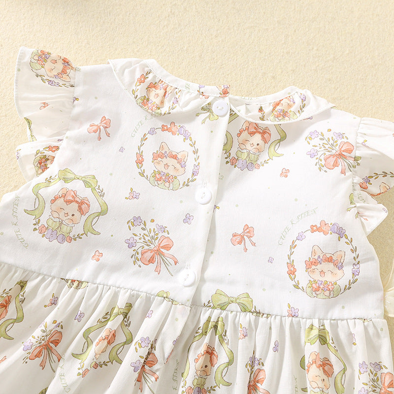 Korean Style Summer Printed Cute Smocking Shirt Cotton Thin Children's Dress