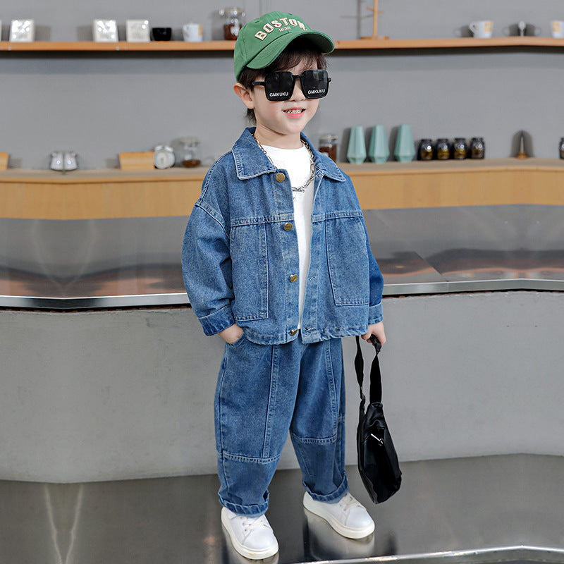Clothing Korean Style Solid Color Denim Trendy Small Children's Suit