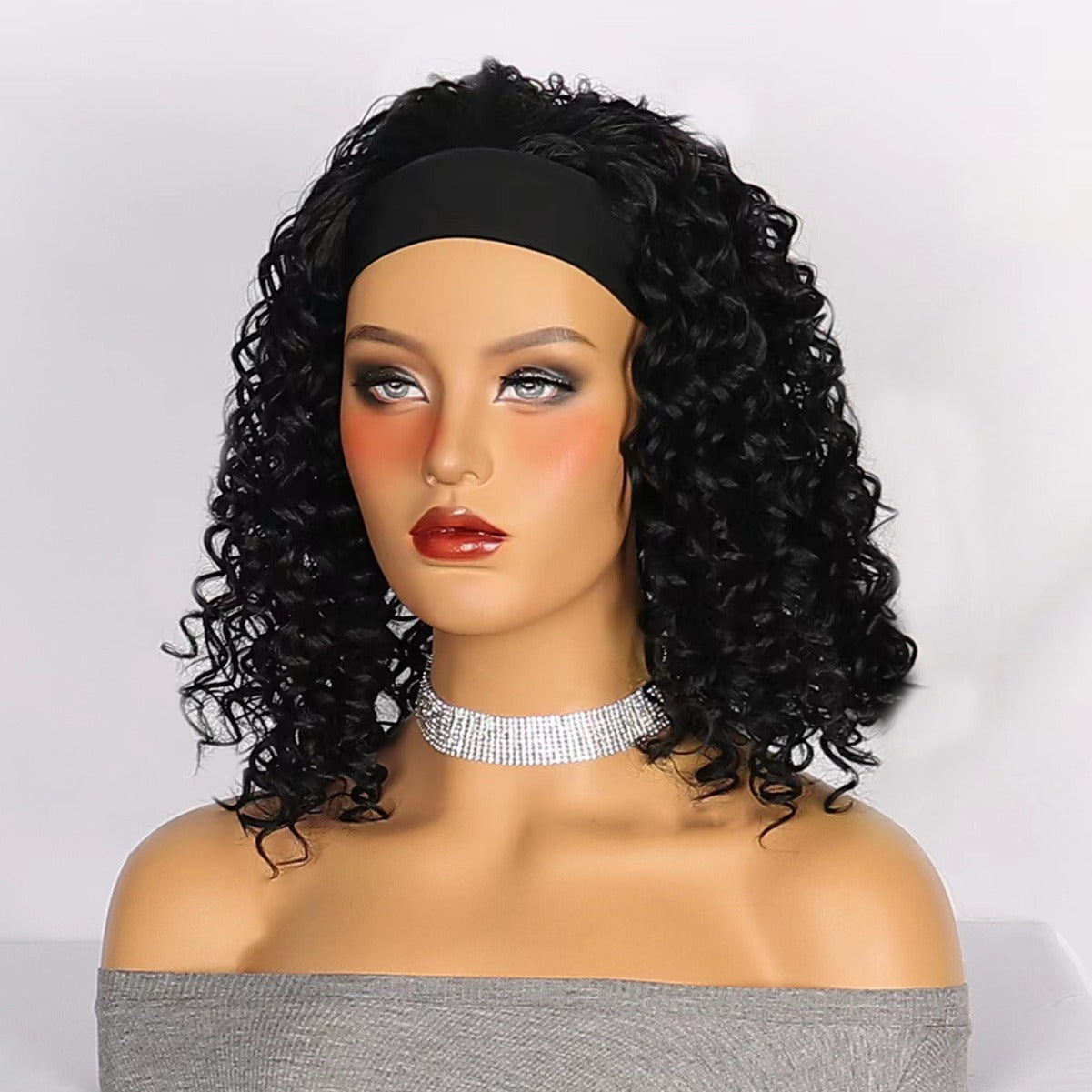 Women's Ice Silk Head Cloth Band African Small Wig Short Curly Hair